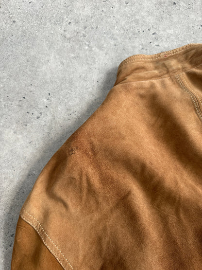 Vintage High Neck Suede Bomber Jacket - M