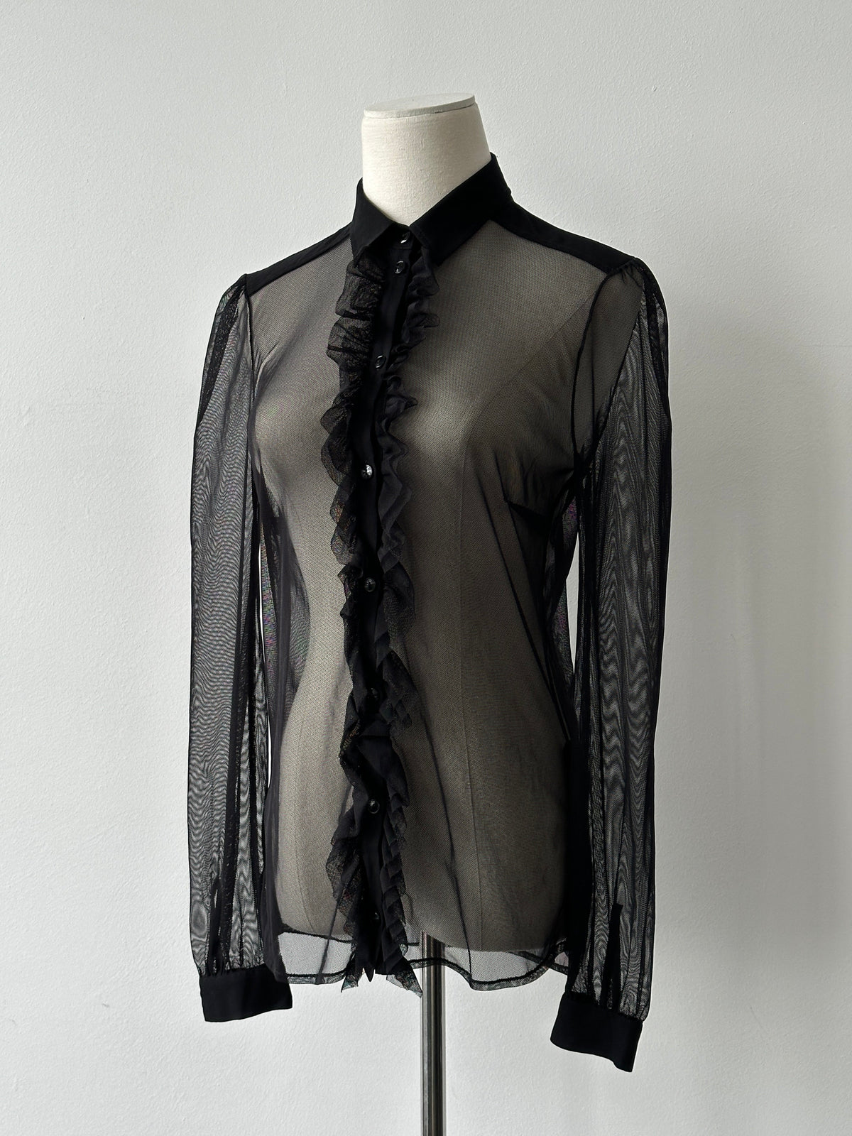 Vintage 2000s Sheer Ruffle Shirt - S