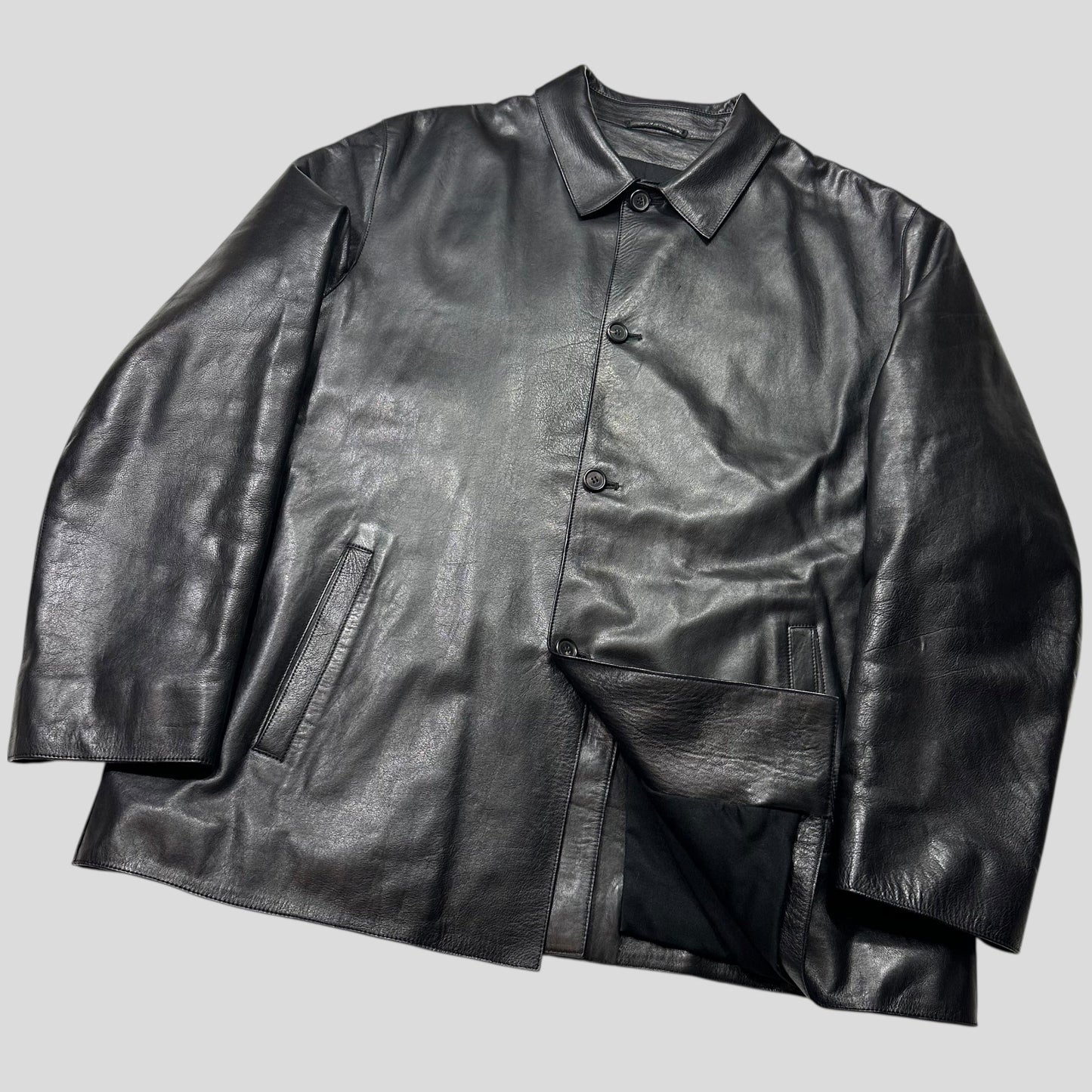 Prada Milano FW 1998 Runway Leather & Wool Lined Car Jacket - IT54