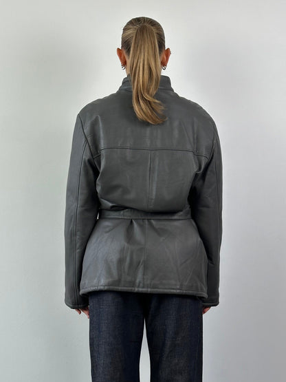 Italian Vintage Belted Leather Jacket - XL