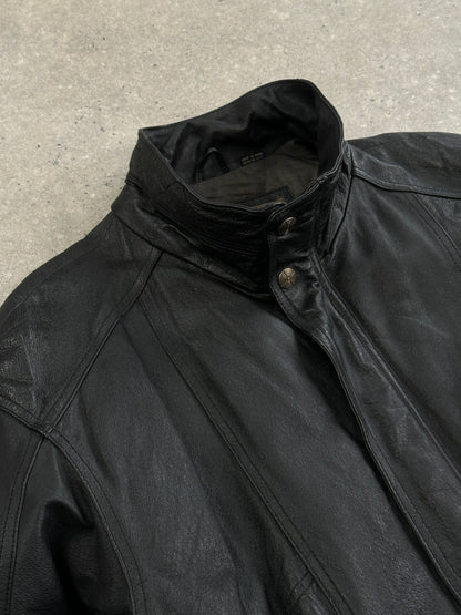 Vintage High Neck Leather Bomber Jacket - XL