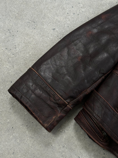 Vintage 1980s Distressed Leather Biker Jacket - L/XL