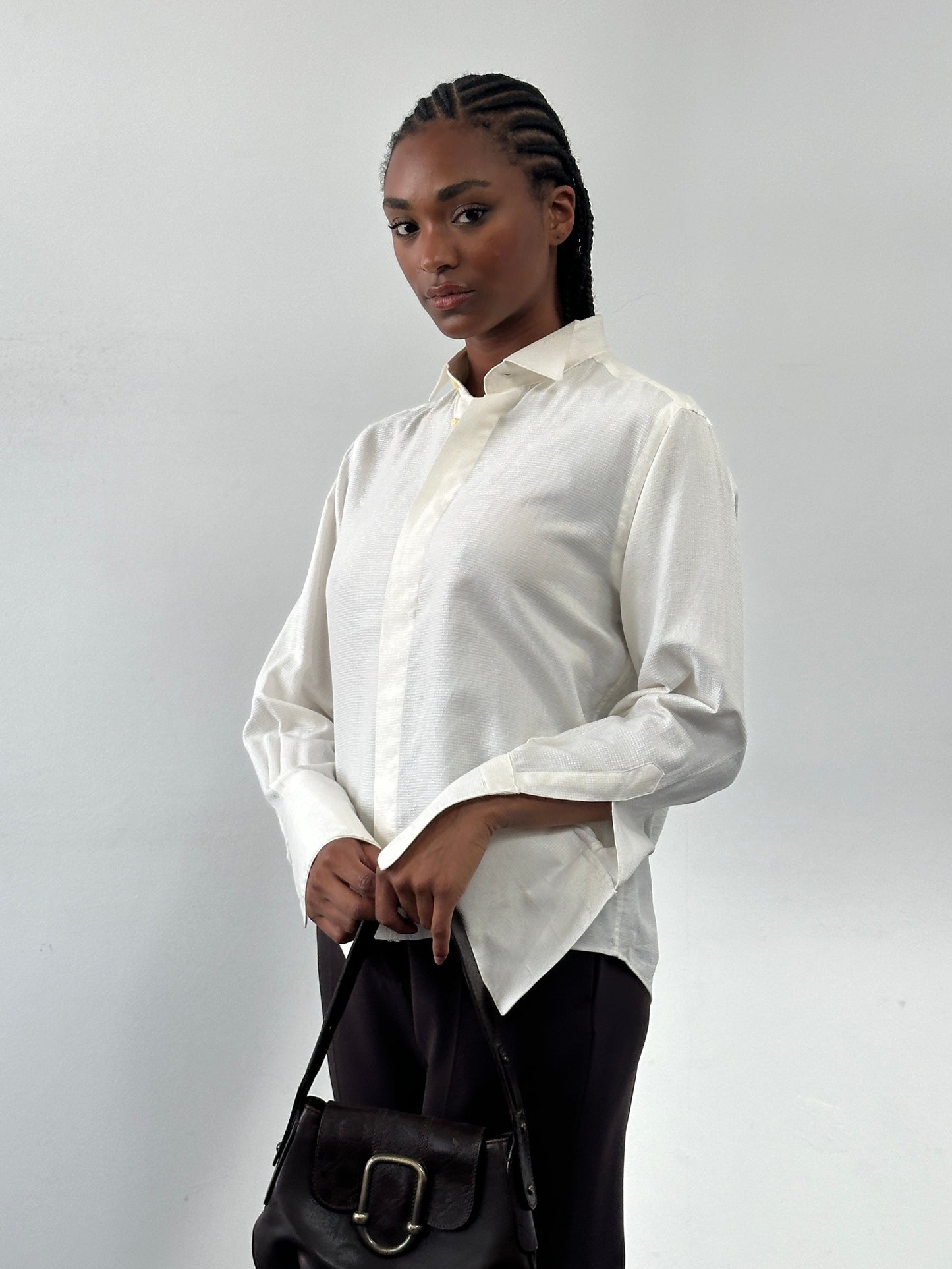 Italian Vintage 1970s Wing Collar Boxy Dress Shirt - M