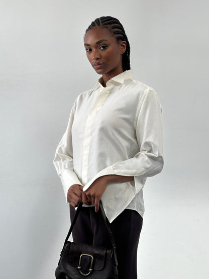 Italian Vintage 1970s Wing Collar Boxy Dress Shirt - M