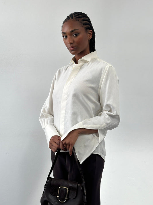 Italian Vintage 1970s Wing Collar Boxy Dress Shirt - M