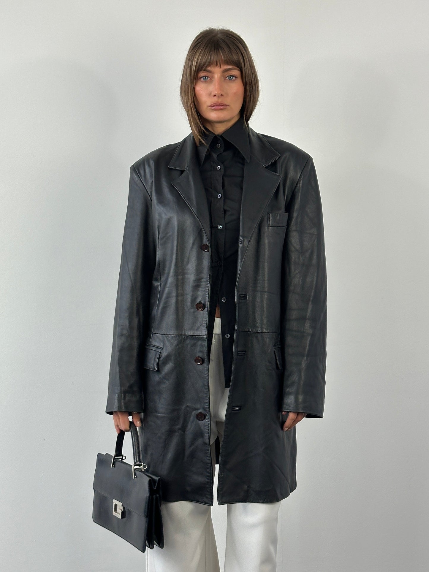 Italian Vintage 1990s Smooth Leather Trench Coat - L/XL