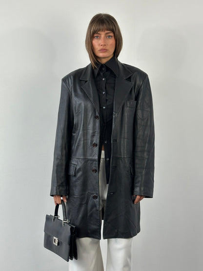 Italian Vintage 1990s Smooth Leather Trench Coat - L/XL