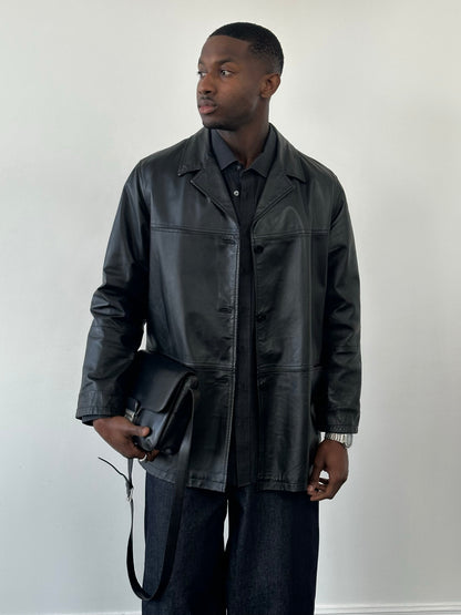 Vintage 1990s Single Breasted Leather Jacket - L