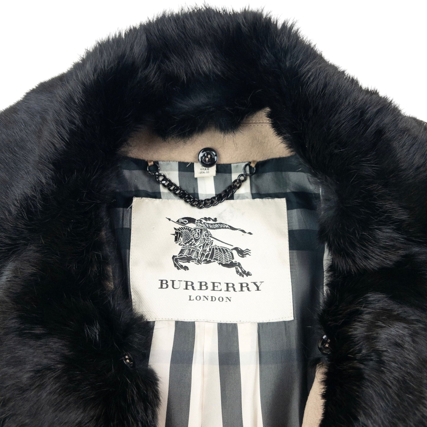 Vintage Burberry Nova Check Lined Fur Collar Jacket Womens Size M | Medium, Beige