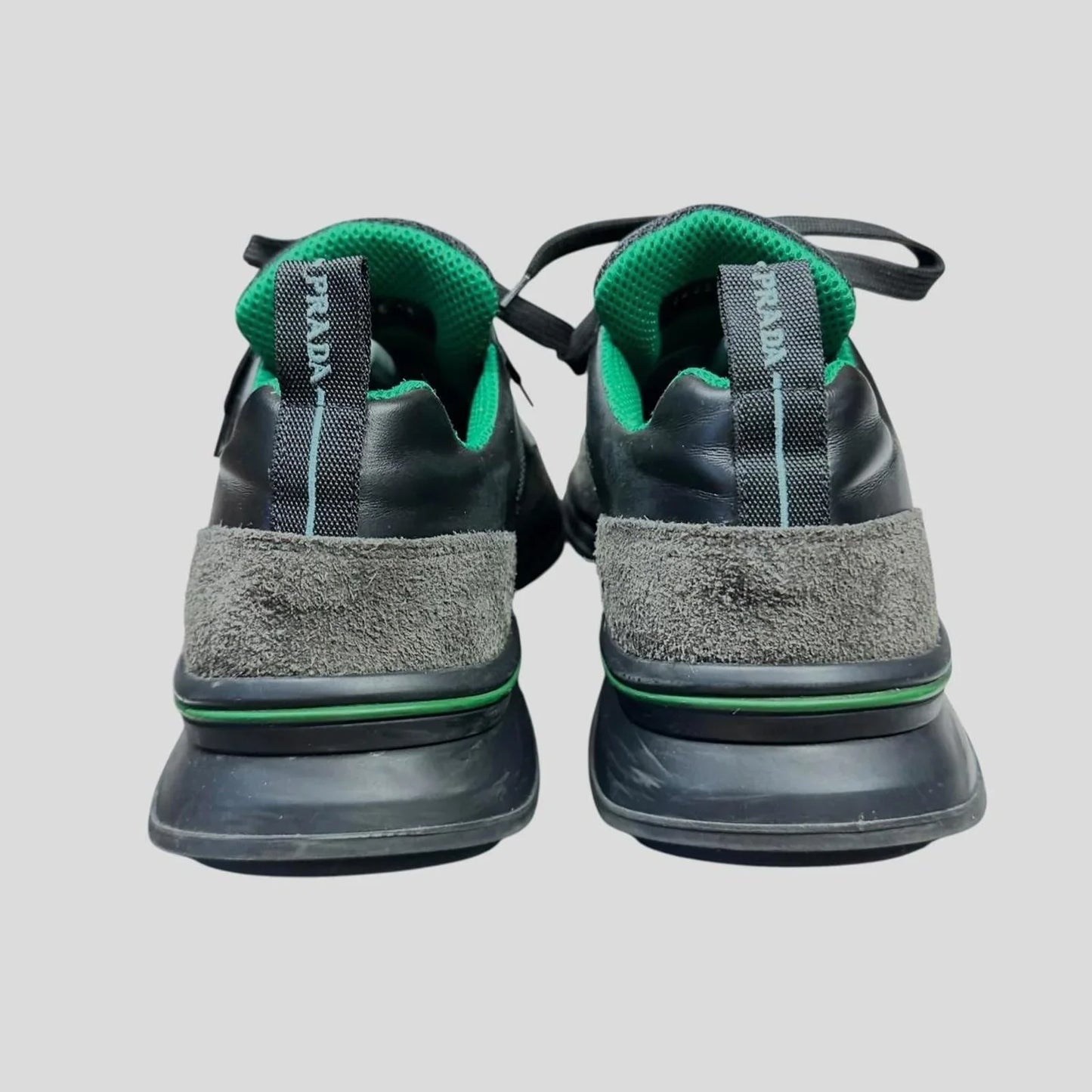 Prada 2018 Mechano Mercurio Verde Rubber + Leather Logo Trainers - UK11/11.5