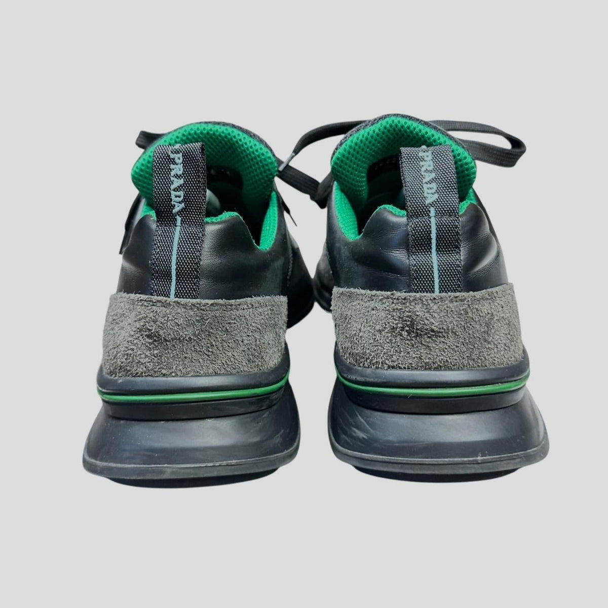 Prada 2018 Mechano Mercurio Verde Rubber + Leather Logo Trainers - UK11/11.5 | 11, Grey