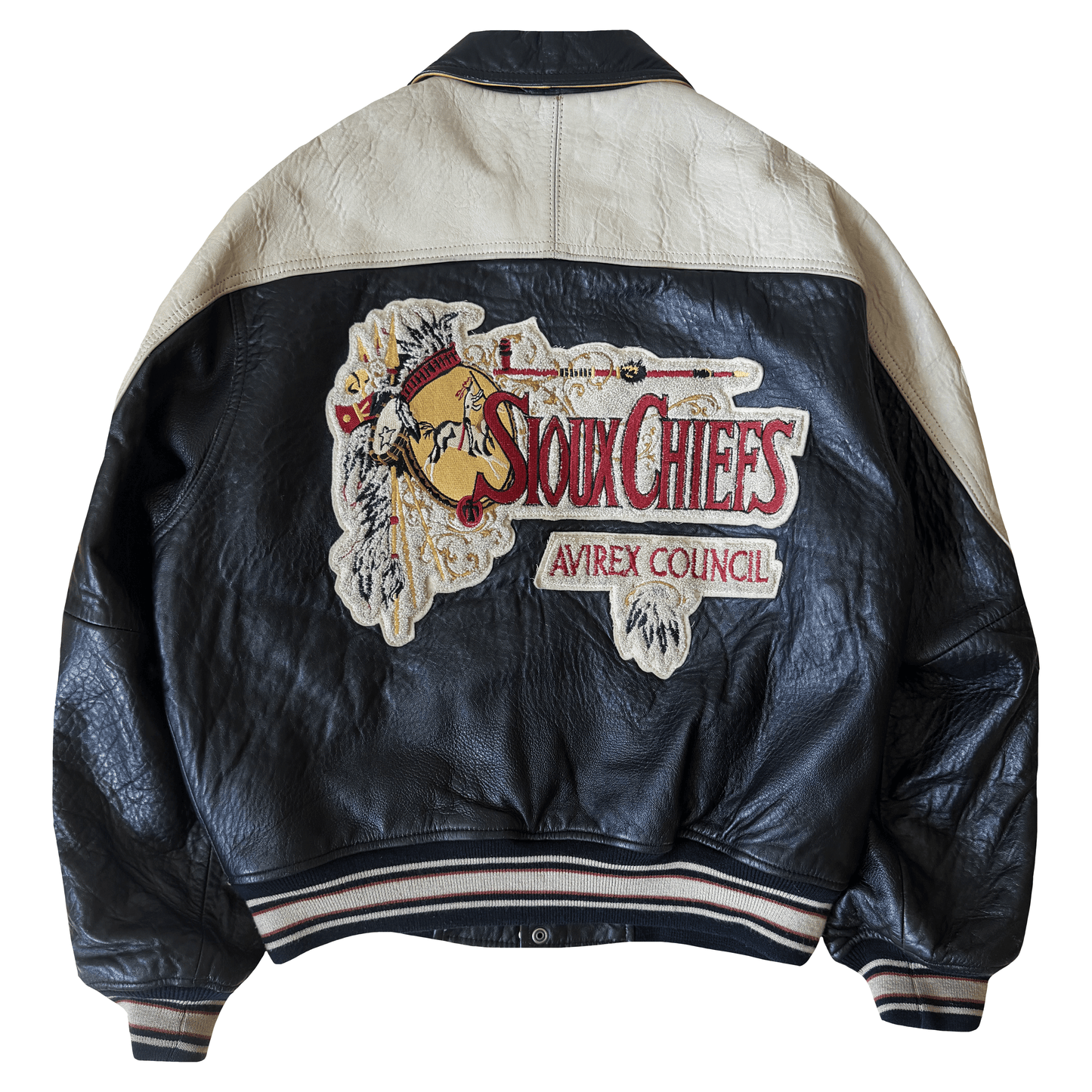 Avirex 'Sioux Chiefs' Leather Varsity Jacket - M | Medium, Black