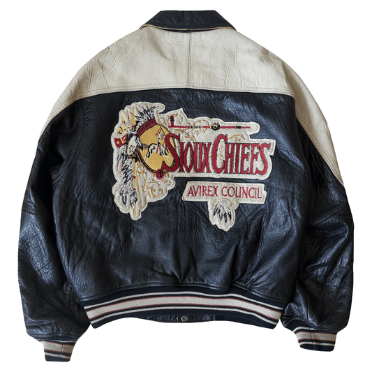 Avirex 'Sioux Chiefs' Leather Varsity Jacket - M | Medium, Black