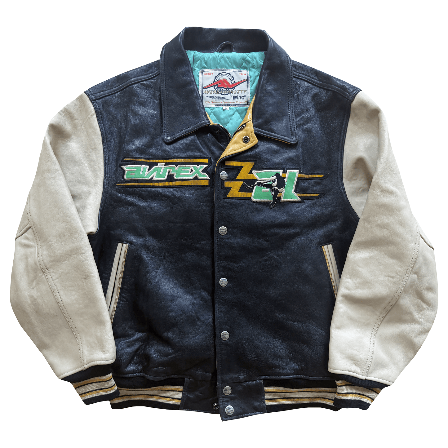 Avirex 'Sonic Squad' Leather Varsity Jacket - L | Large, Black
