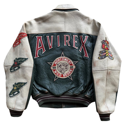 Avirex 'North West Wild Bears' Leather Varsity Jacket - XS