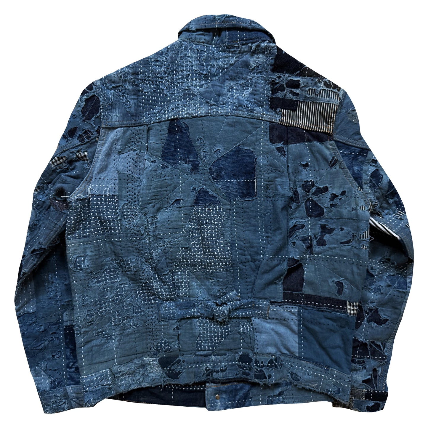 Indigo Boro Sashiko Distressed Denim Trucker Jacket - M