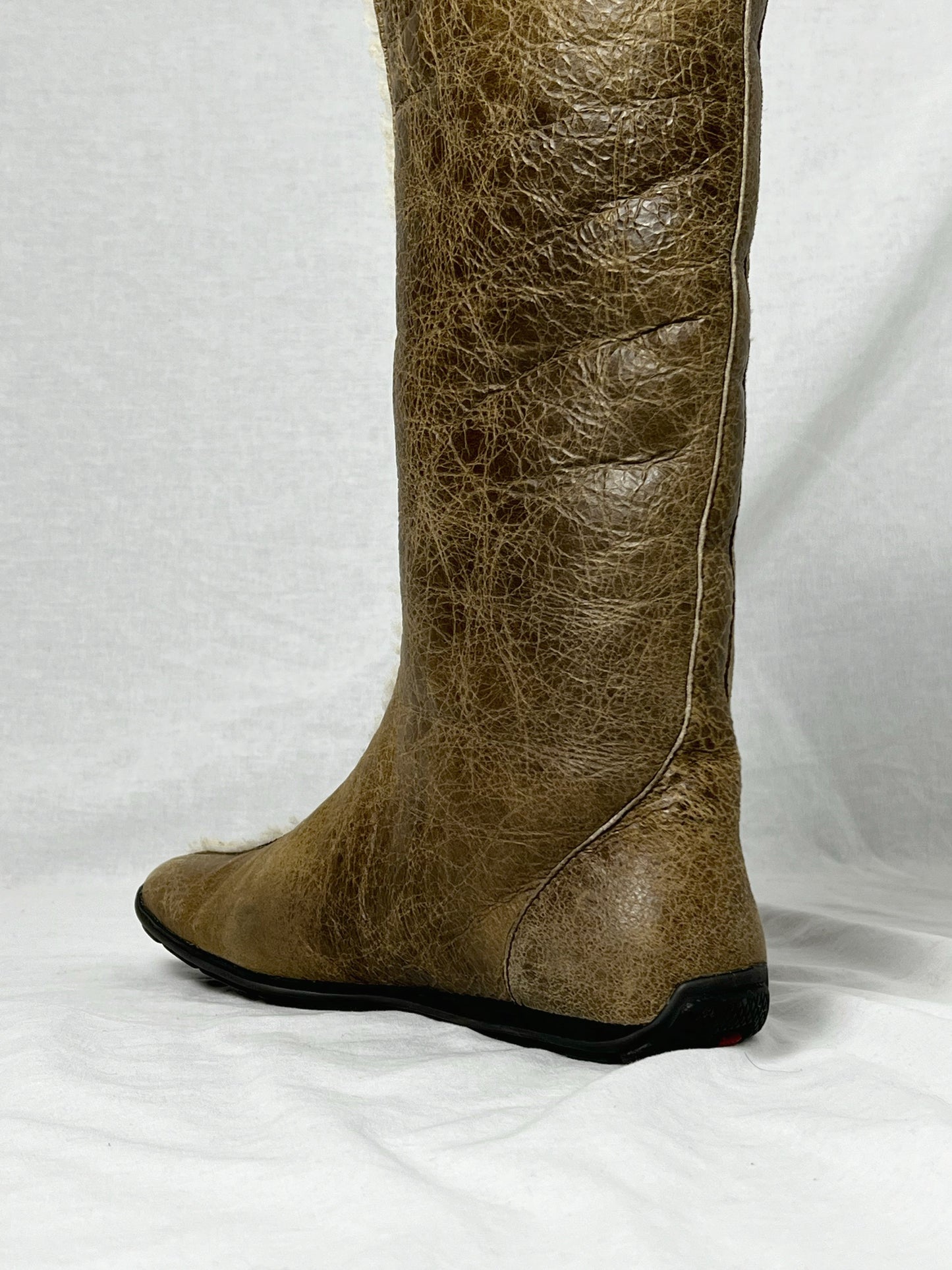 PRADA SHEARLING MID CALF BOOT | Default Title, Brown