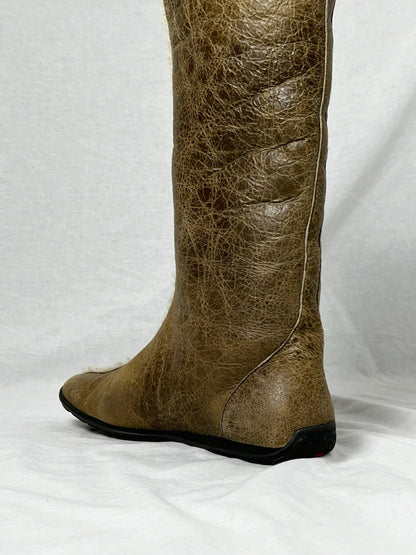 PRADA SHEARLING MID CALF BOOT | Default Title, Brown