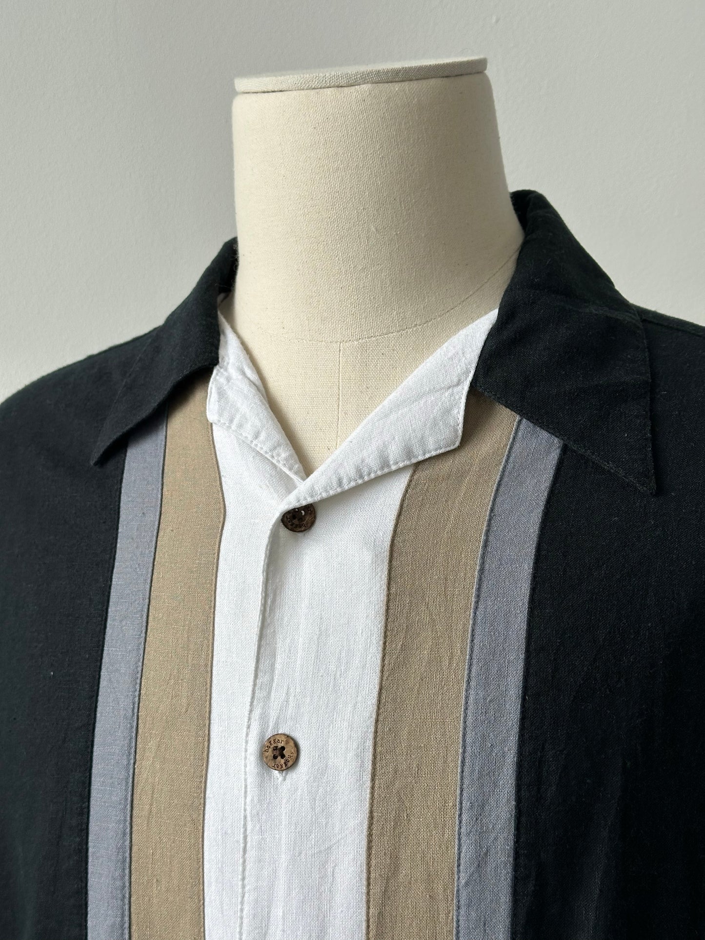 Vintage 1990s Linen Short Sleeve Stripe Shirt - XL