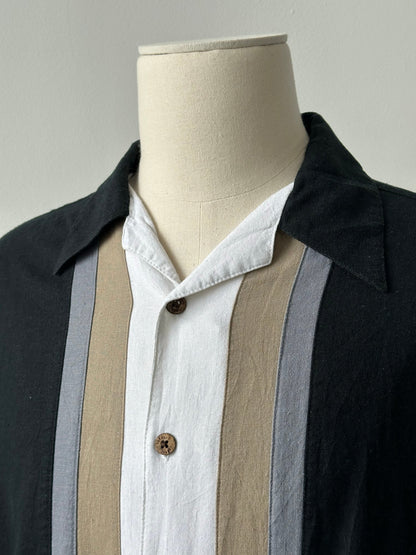 Vintage 1990s Linen Short Sleeve Stripe Shirt - XL