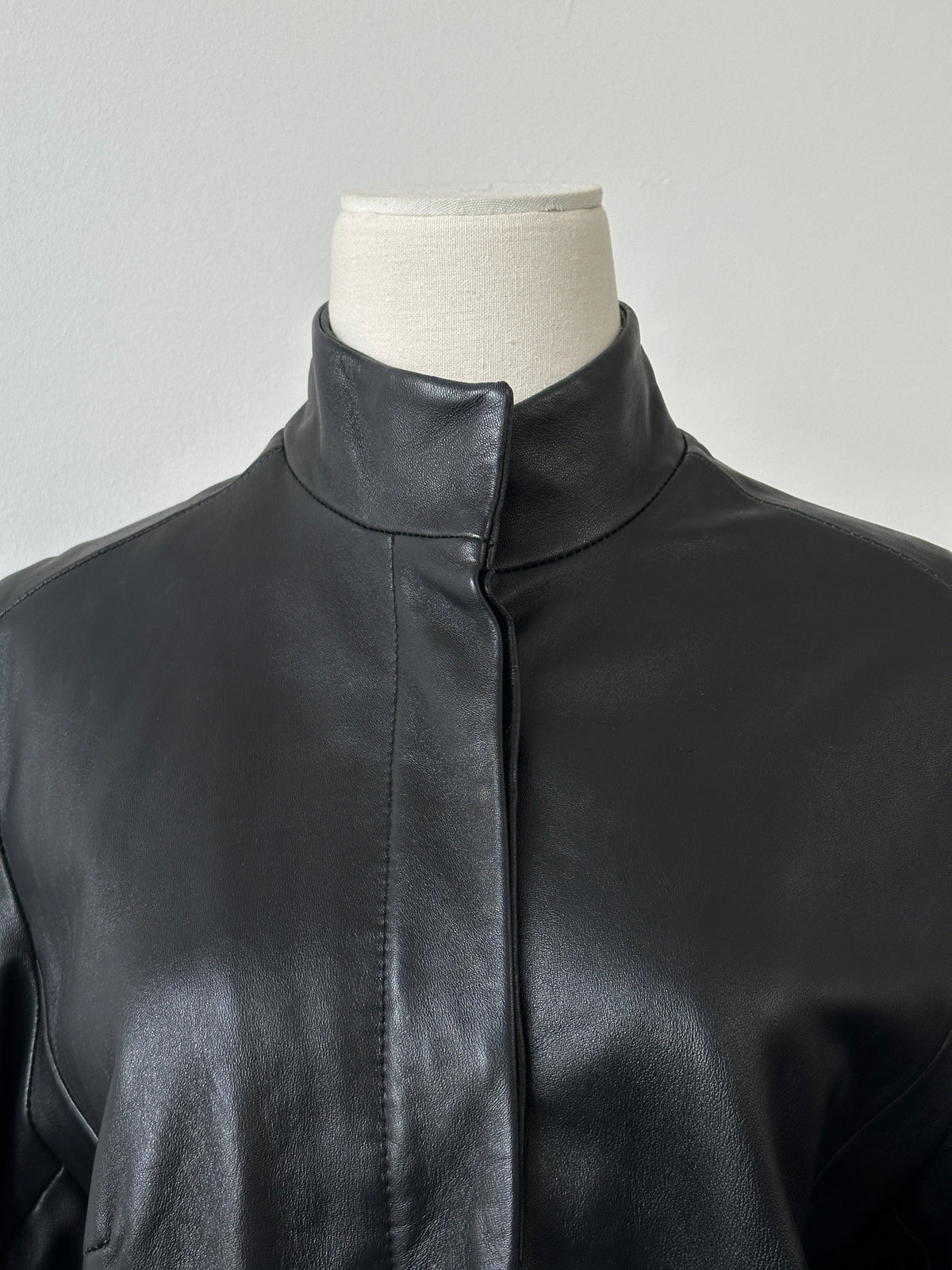 Vintage 1990s High Neck Leather Trench Coat - M