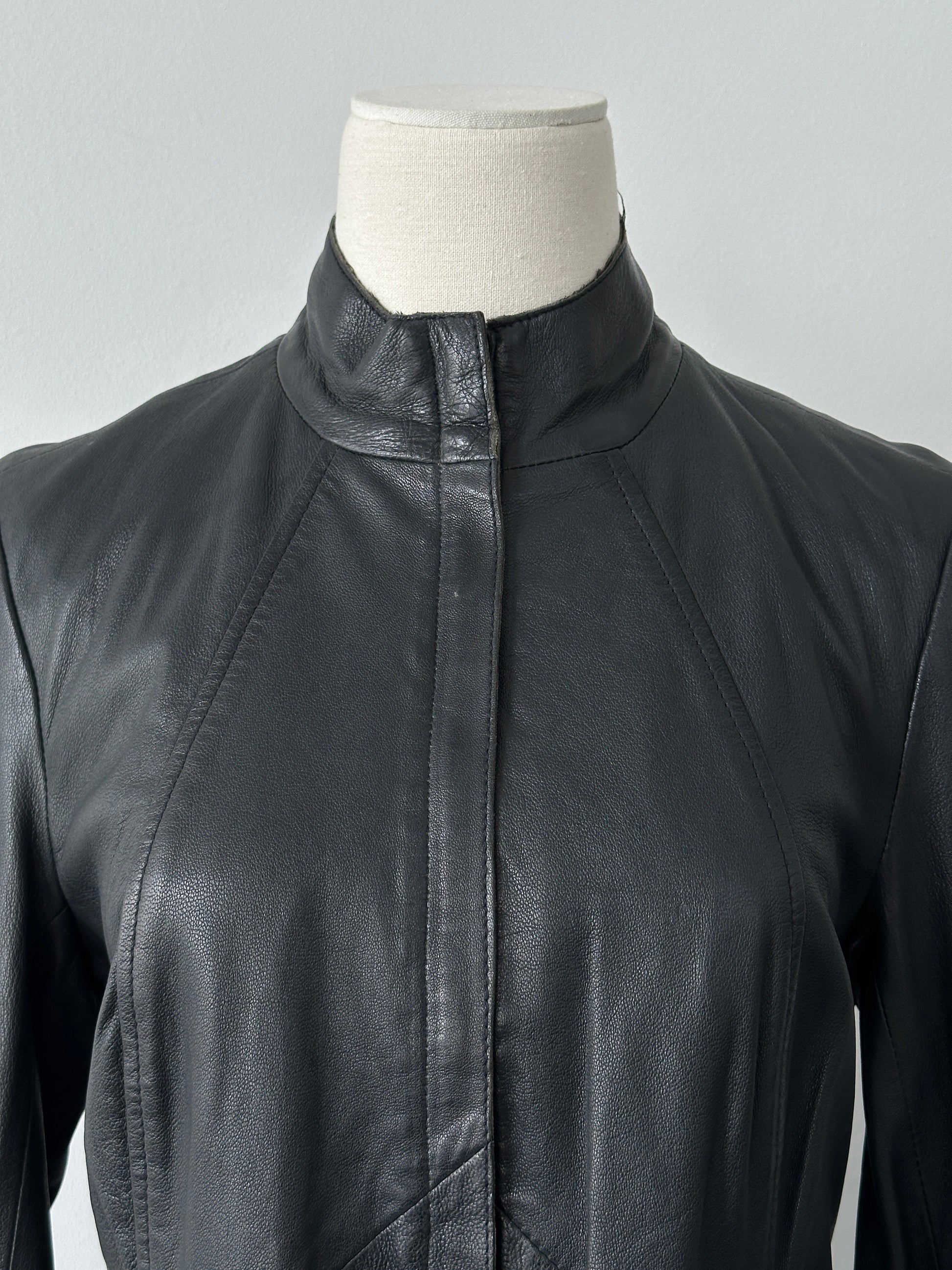 Vintage 2000s Lamb High Neck Leather Jacket - S