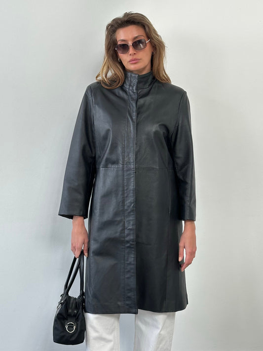 Vintage 1990s High Neck Concealed Placket Trench Coat - S/M
