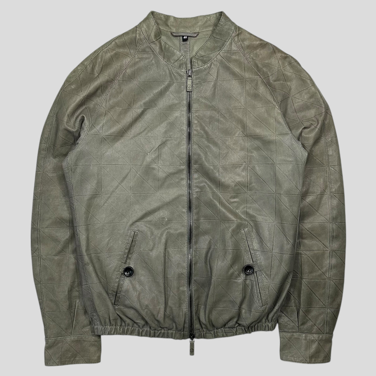 Giorgio Armani 2010 Perforated Leather Grid Bomber Jacket - IT48 (M) | Grey