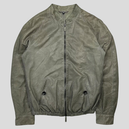 Giorgio Armani 2010 Perforated Leather Grid Bomber Jacket - IT48 (M) | Grey