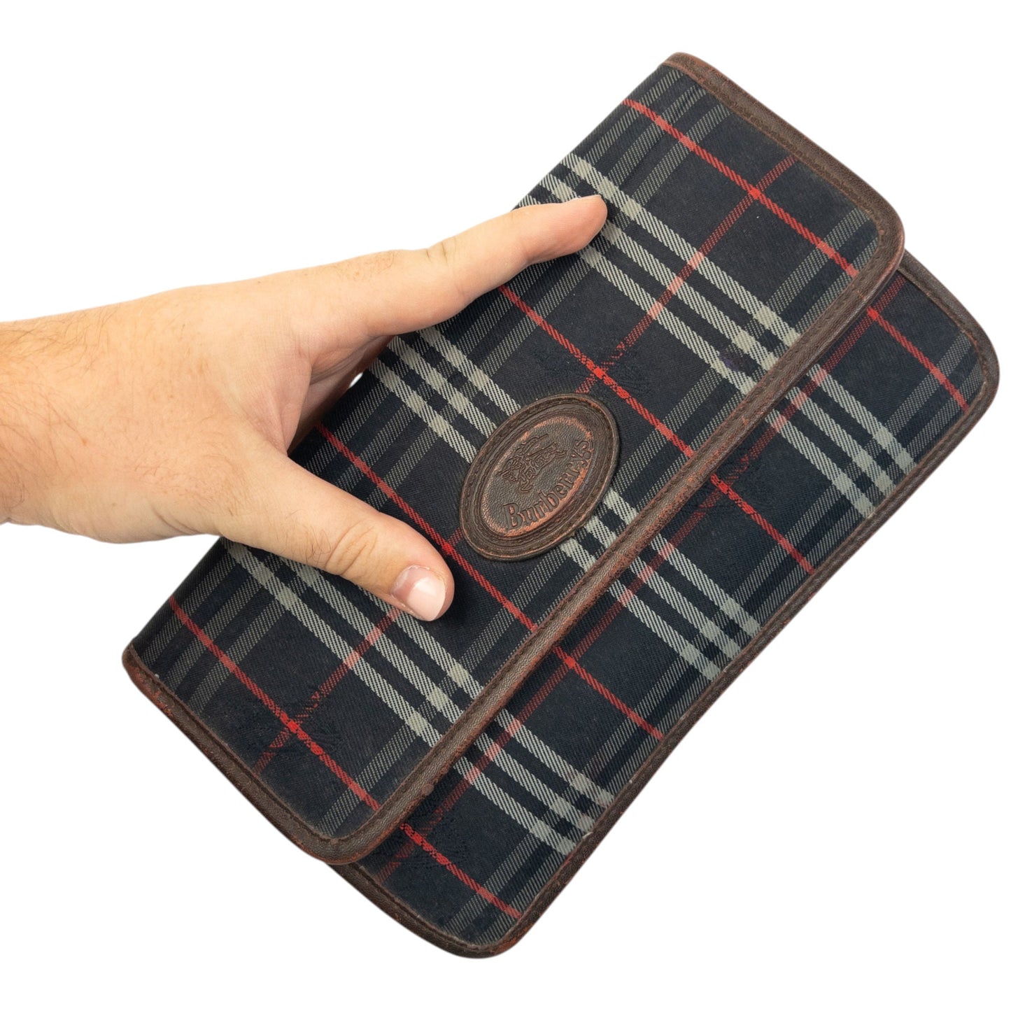 Vintage 90s Burberry Nova Check Clutch Bag | O/S, Navy, Red, White