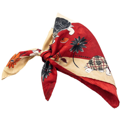 Vintage 2000s Burberry Floral Turtle Print Silk Scarf | O/S, Red