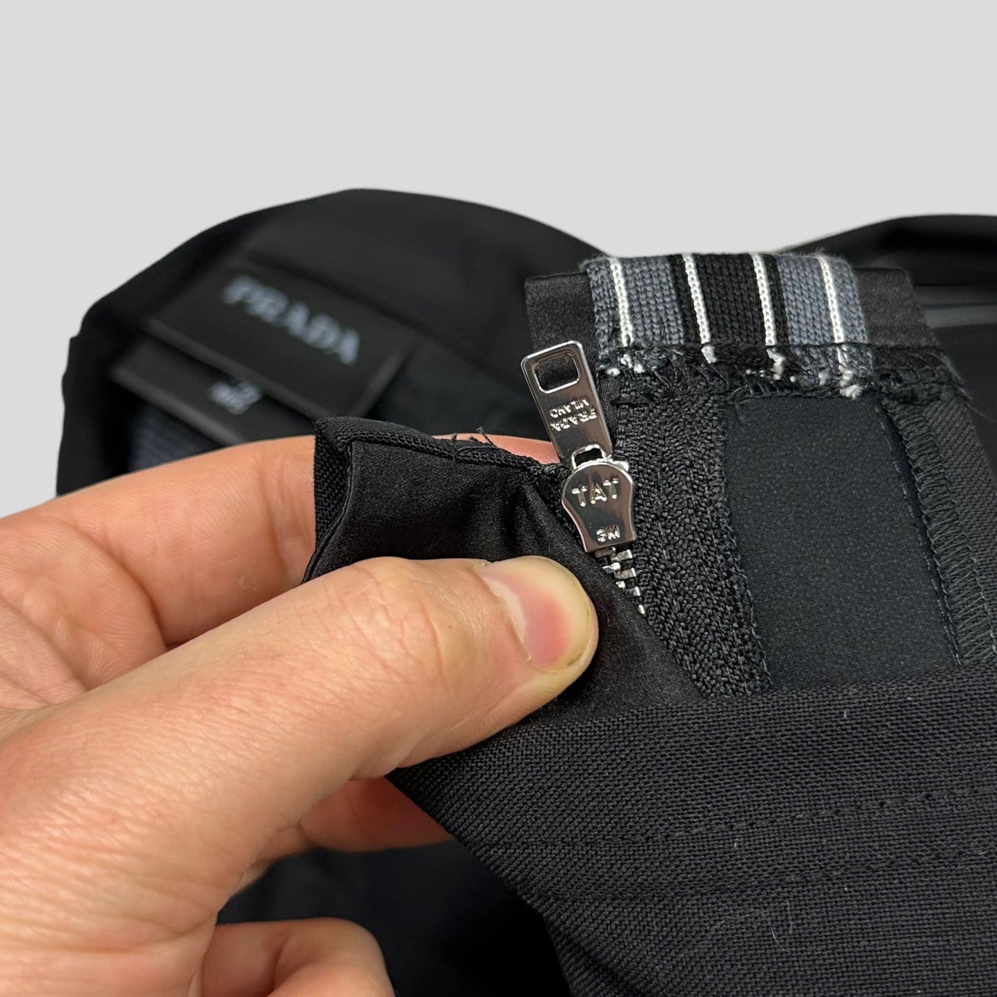 Prada Milano 2022 Mohair & Wool Striped Plaque Logo Trousers - IT50 (L)