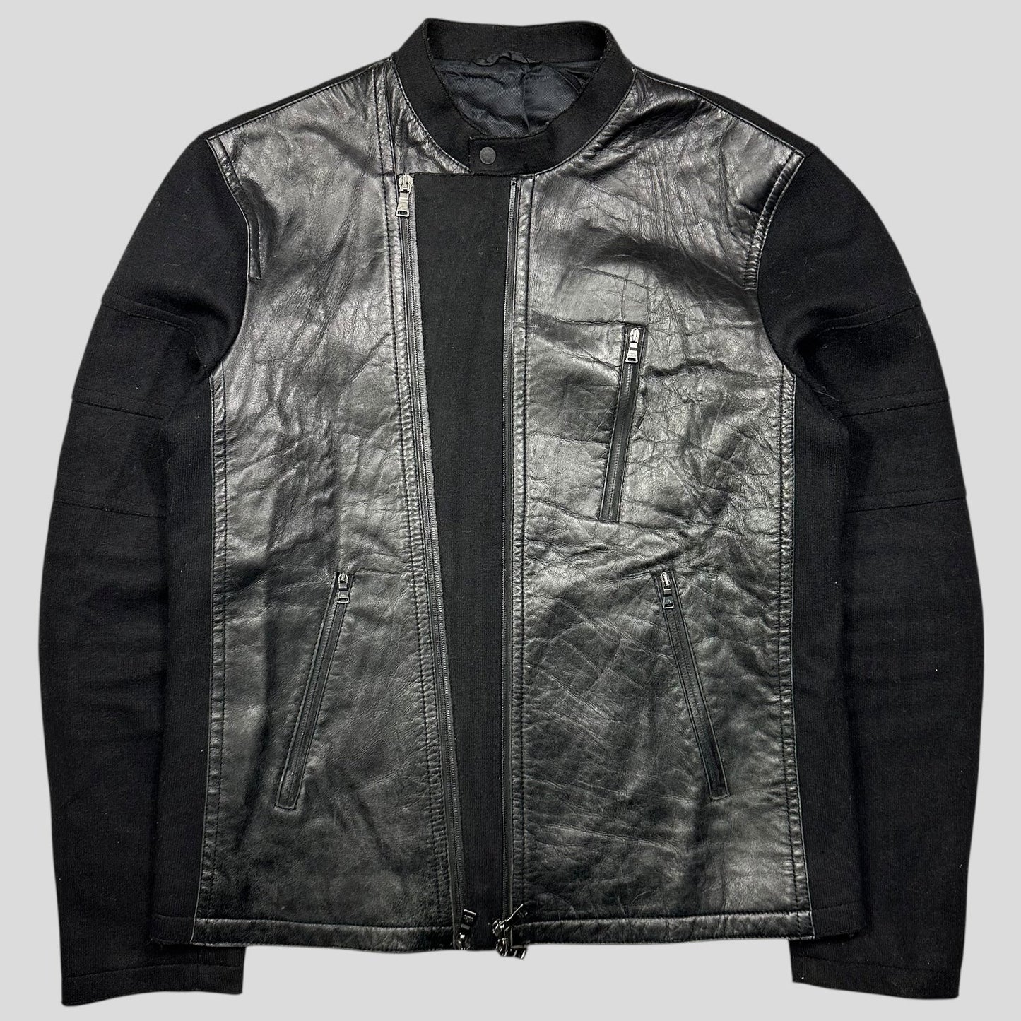 Neil Barrett 00’s Leather + Wool Modular Zip Panelled Biker Jacket - M | Default Title, Red