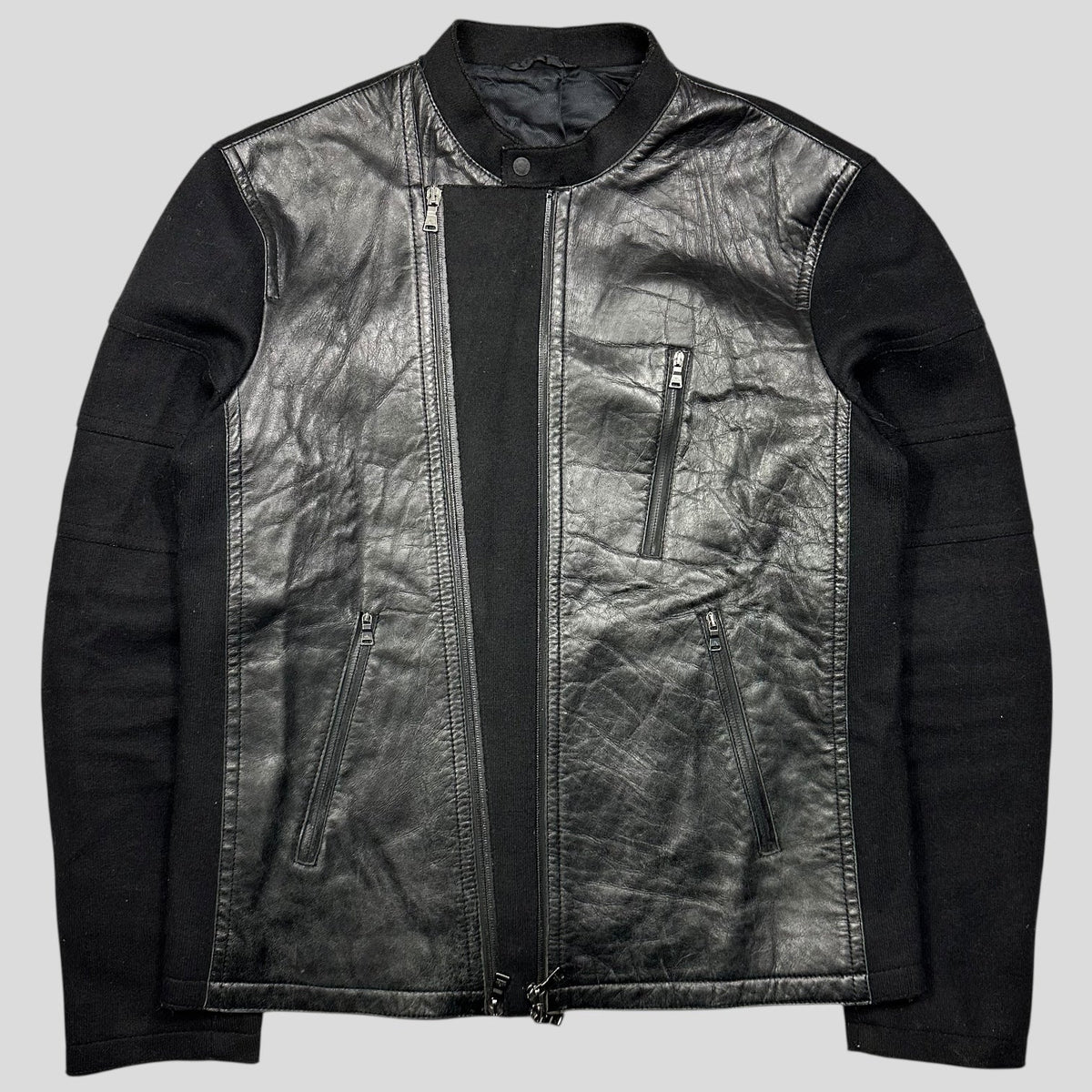 Neil Barrett 00’s Leather + Wool Modular Zip Panelled Biker Jacket - M | Large, Black