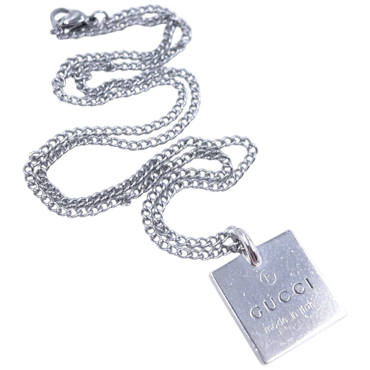 Vintage 90s Gucci Silver Square Pendant Necklace