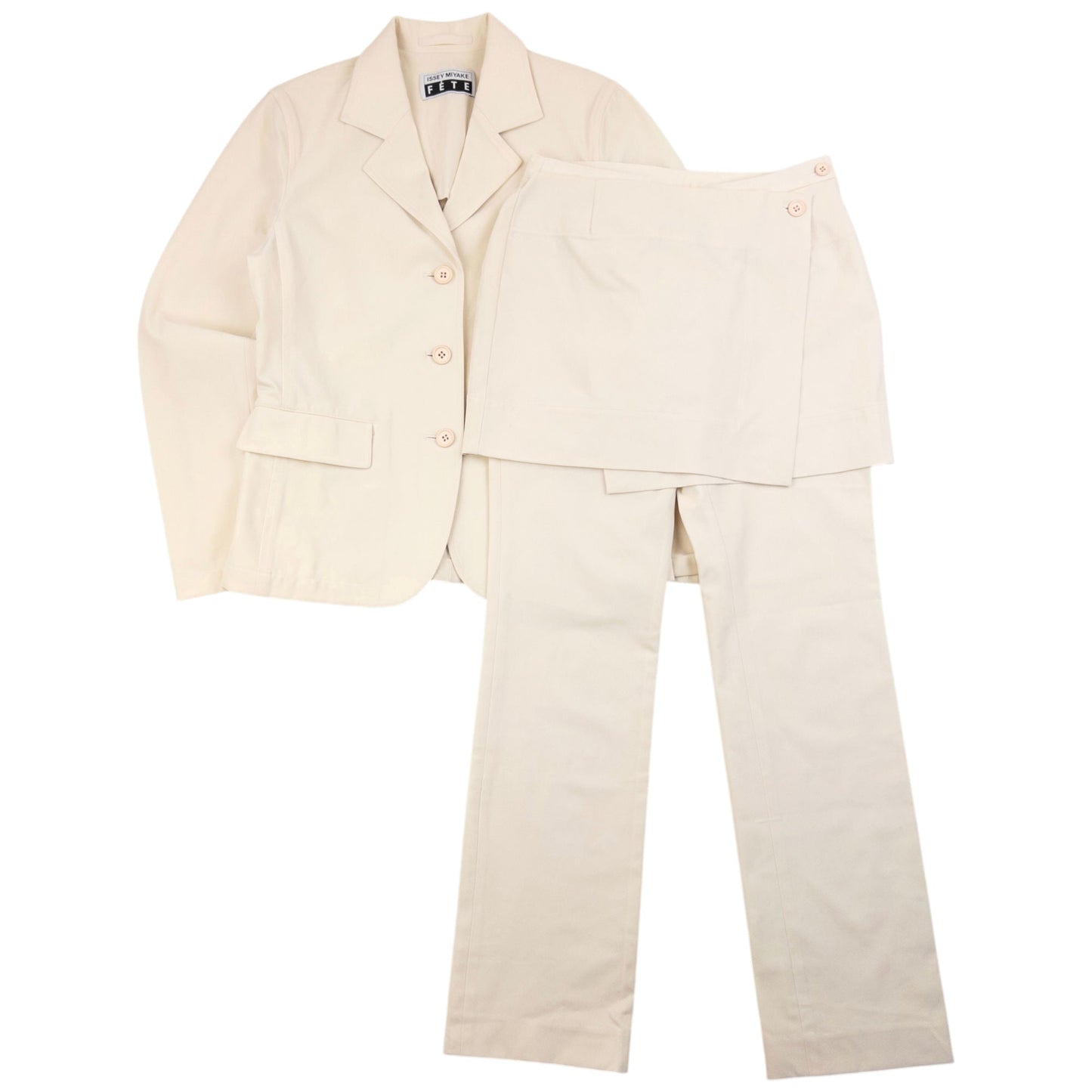 Vintage 90s Issey Miyake Fete Jacket & Skirt Trousers Suit Set Womens Size S | Small, Cream