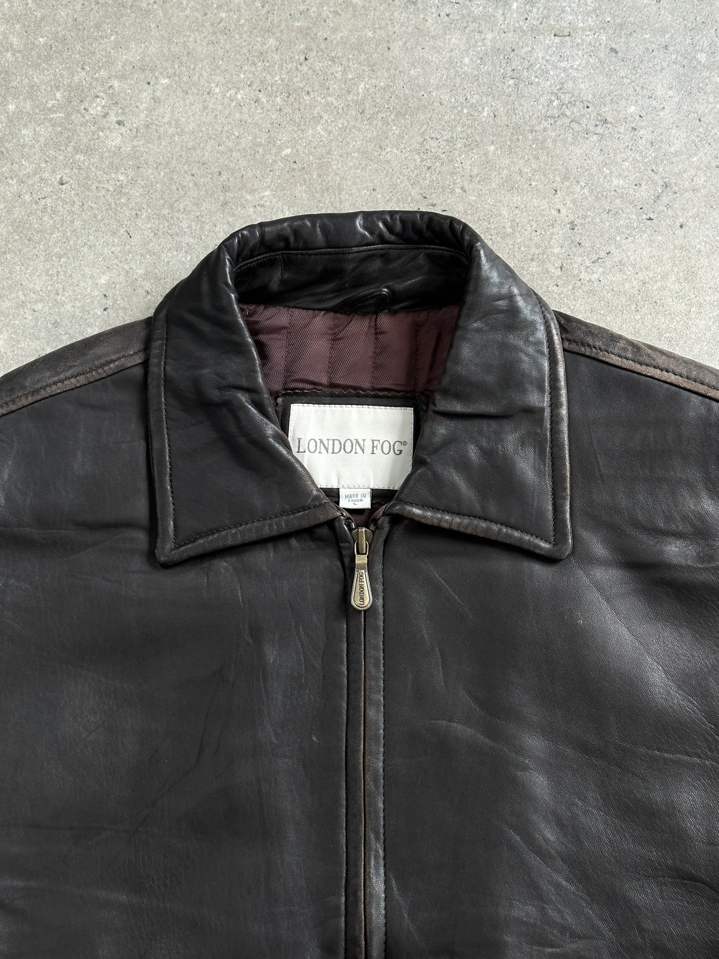 London Fog 1990s Distressed Leather Jacket - L