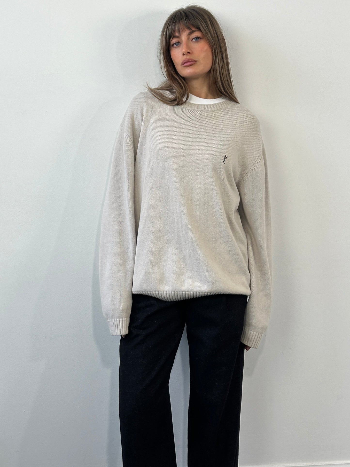 Yves Saint Laurent Pour Homme 1990s Pure Cotton Knitted Logo Jumper - XL