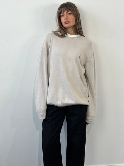Yves Saint Laurent Pour Homme 1990s Pure Cotton Knitted Logo Jumper - XL