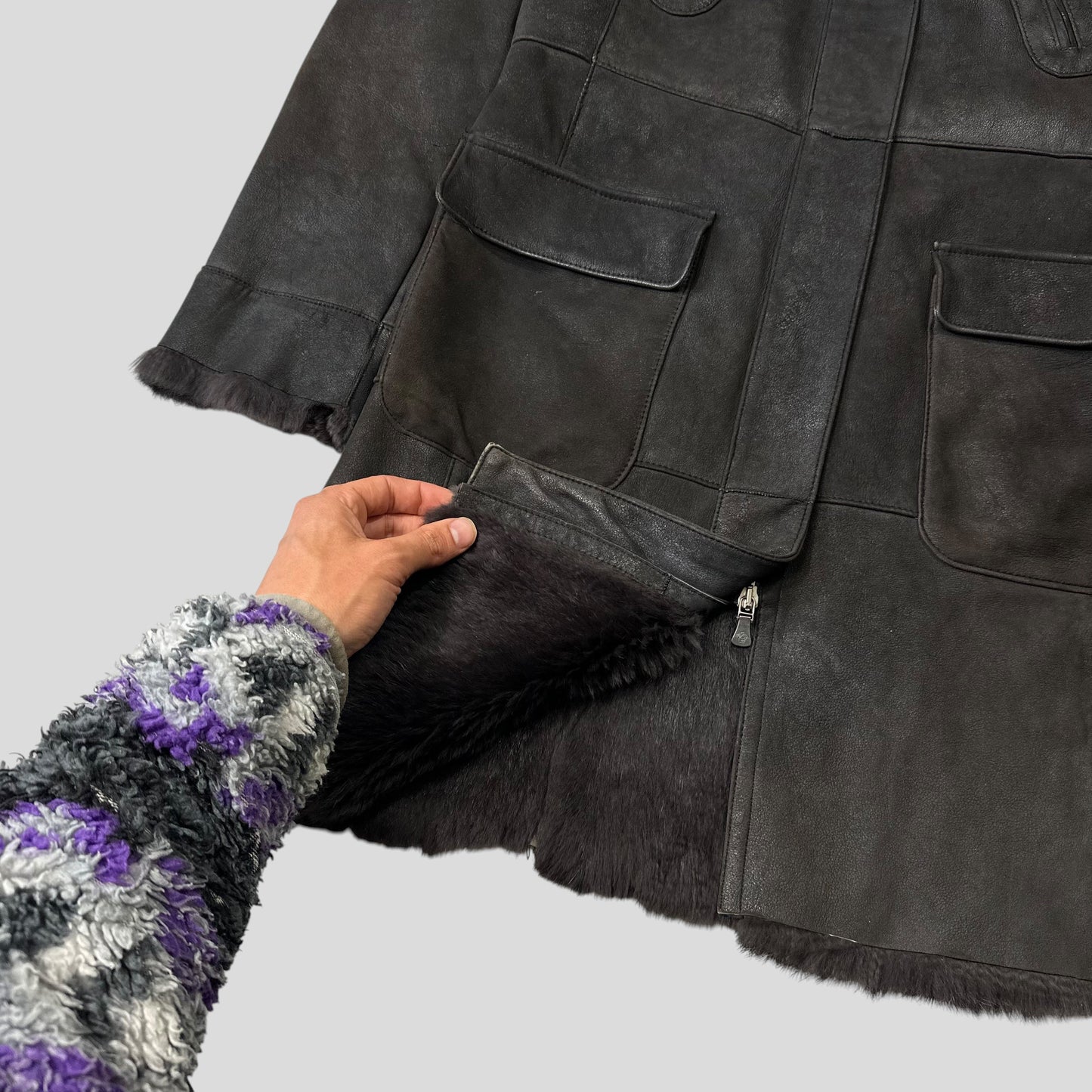 Versace VJC 90’s Leather Fur Sheepskin Afghan Coat - M | Default Title, Black