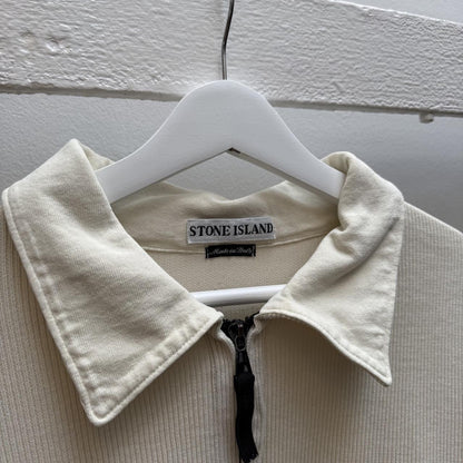 Early 00’s Stone Island Ribbed Zip Jumper (XL) | Extra Large, Cream