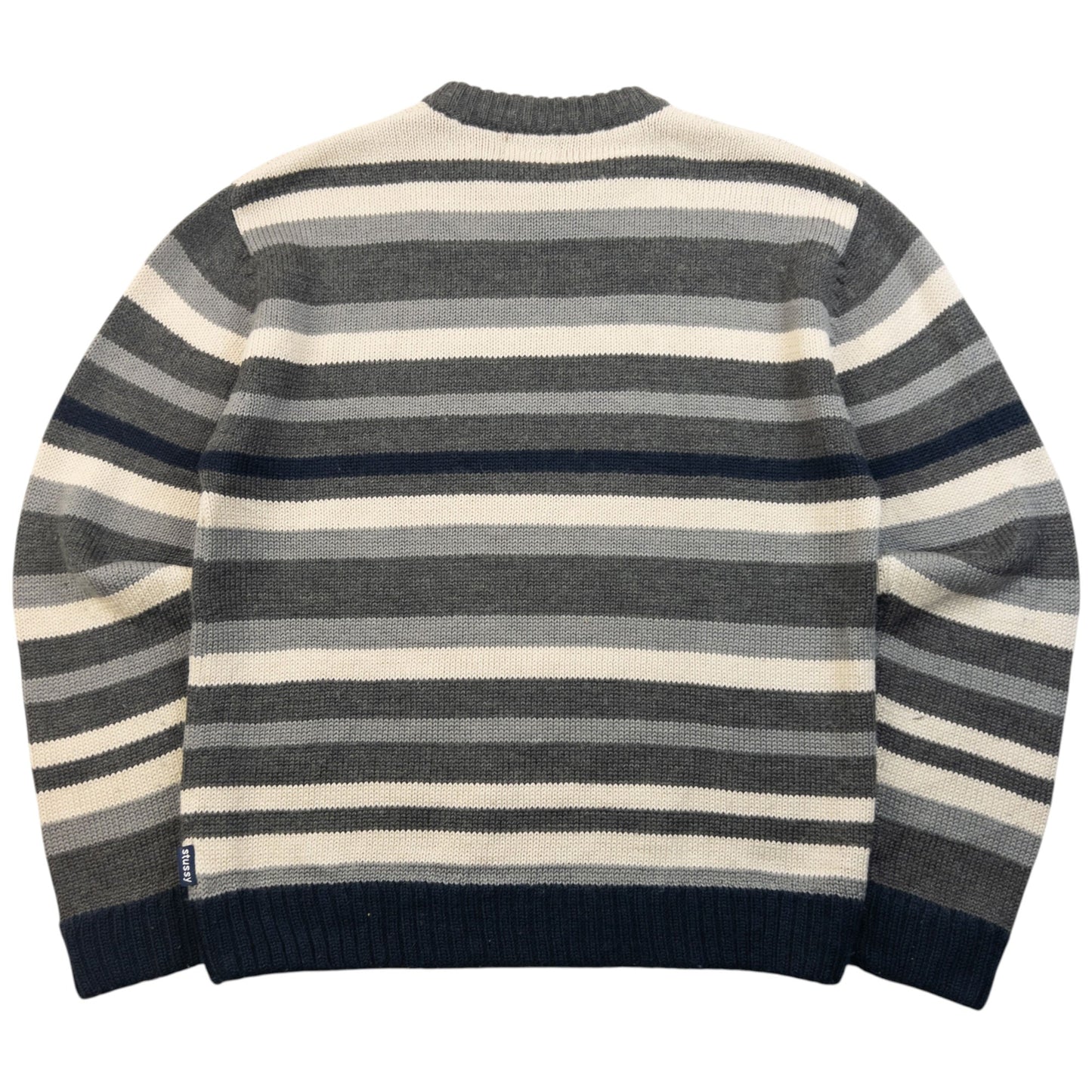 Vintage 2000s Stussy Striped Wool Knit Jumper Size M | Medium, Grey