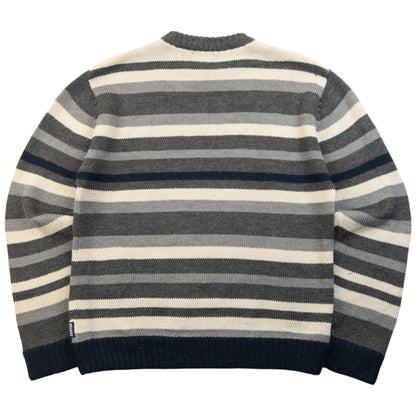 Vintage 2000s Stussy Striped Wool Knit Jumper Size M | Medium, Grey