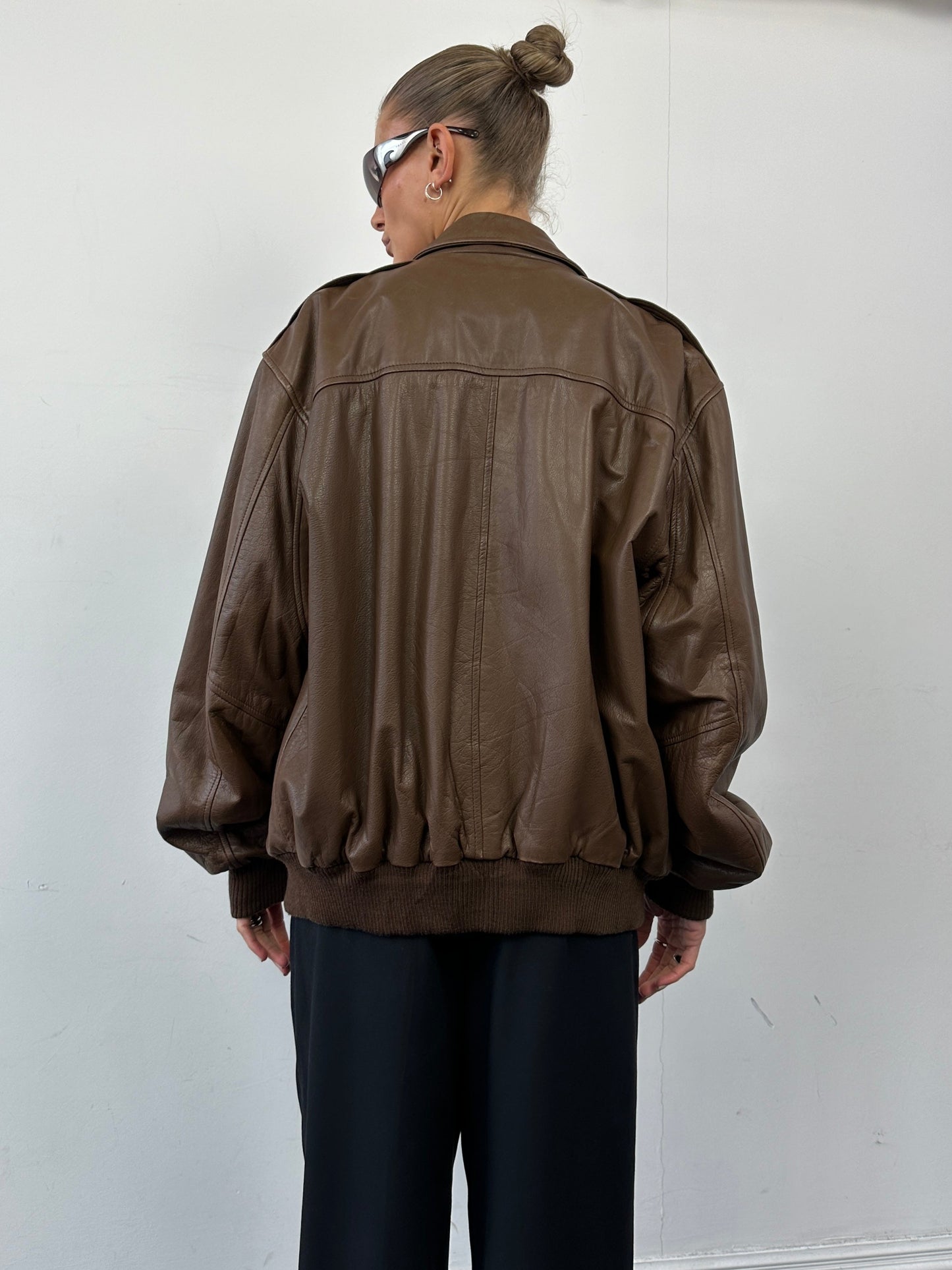 Vintage Embroidery Aviator Leather Bomber Jacket - M/L
