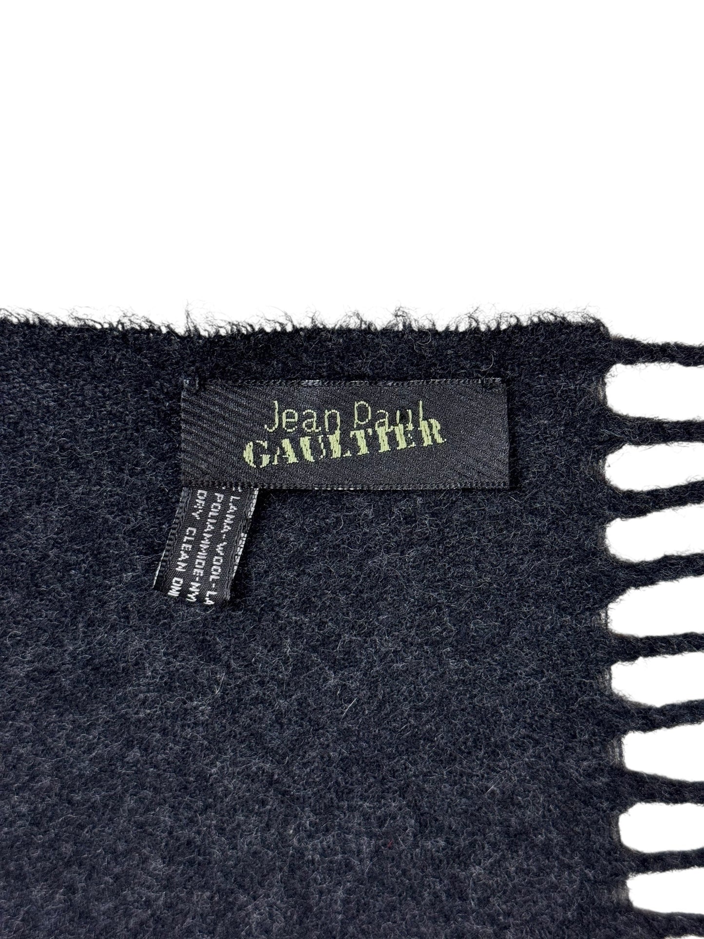 Jean Paul Gaultier leather wool scarf | O/S, Black