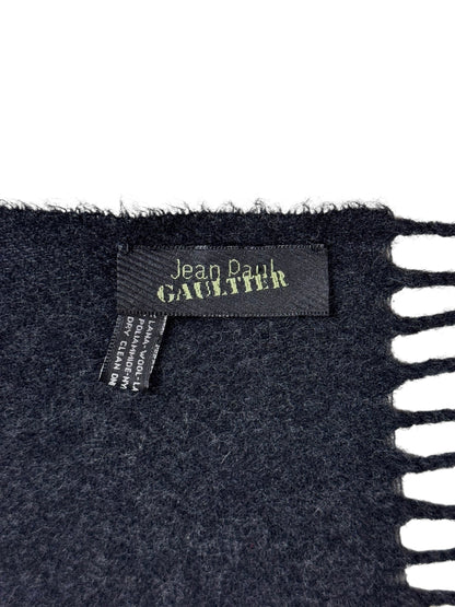 Jean Paul Gaultier leather wool scarf | O/S, Black