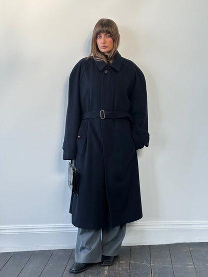 Vintage 1980s Wool Concealed Placket Belted Coat - XXL