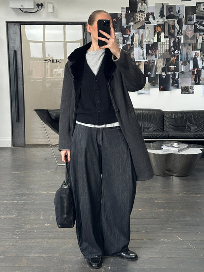 Armani Collezioni 2000s Wool Fur Collar Coat - L