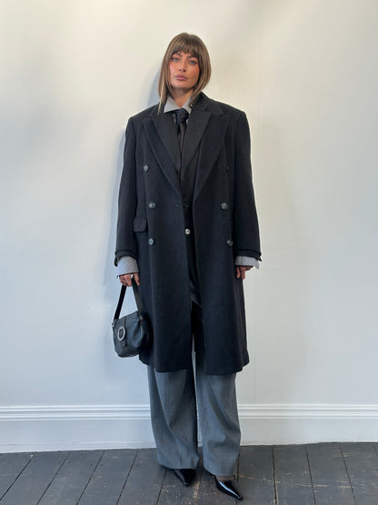 Vintage 1980s Pure Wool Double Breasted Coat - L