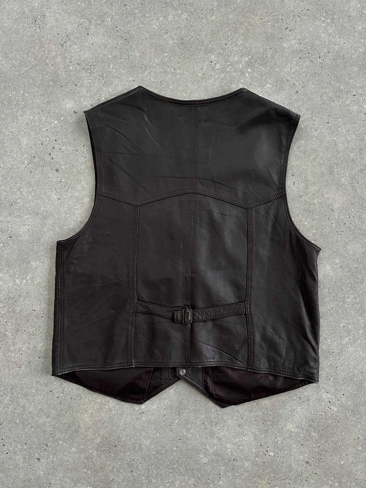Vintage 1990s Leather Waistcoat - XL